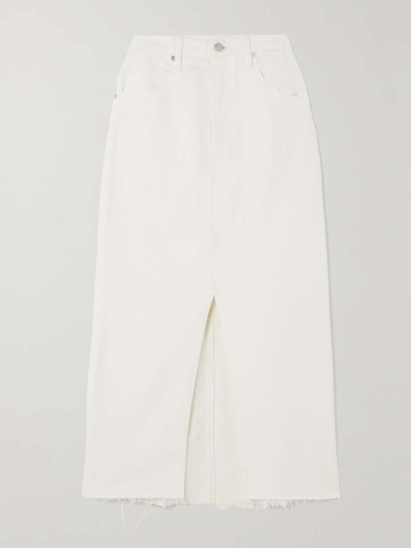 Frame Frayed Denim Midi Skirt