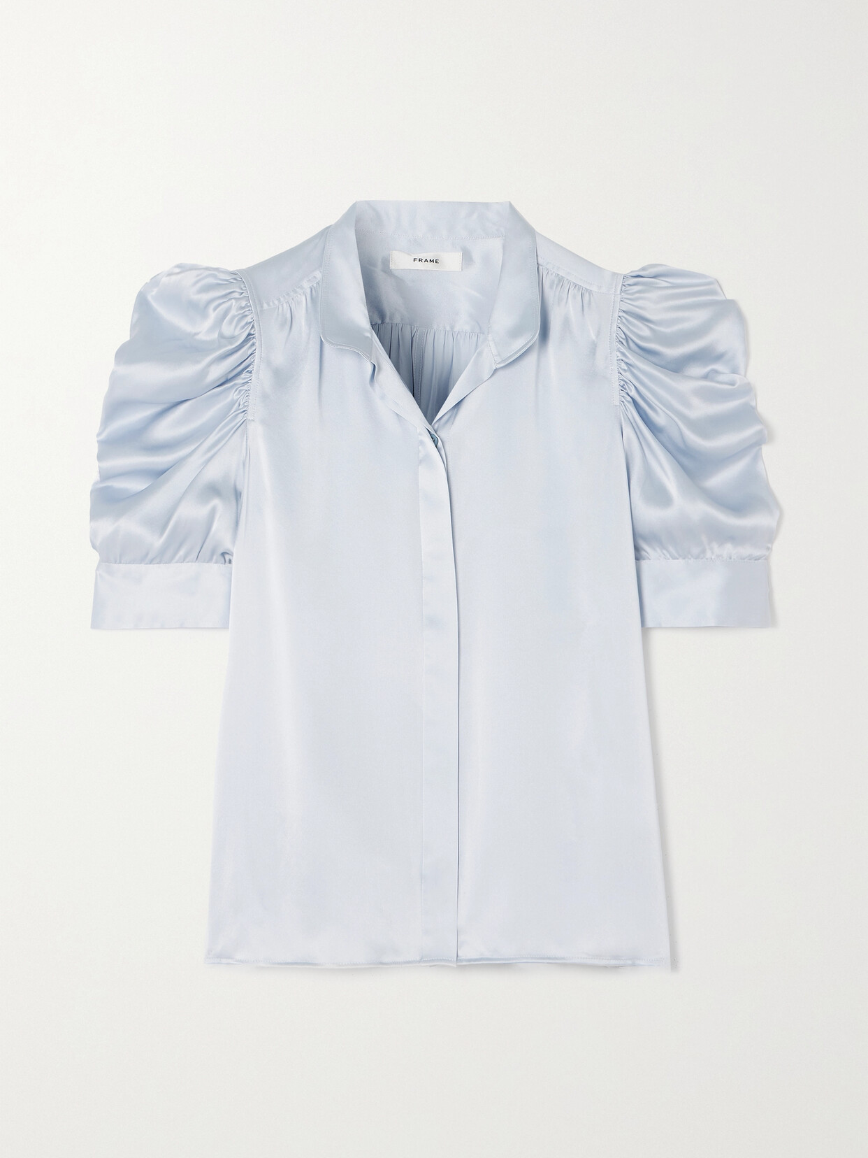 Frame Gillian Ruched Silk-satin Blouse In Blue