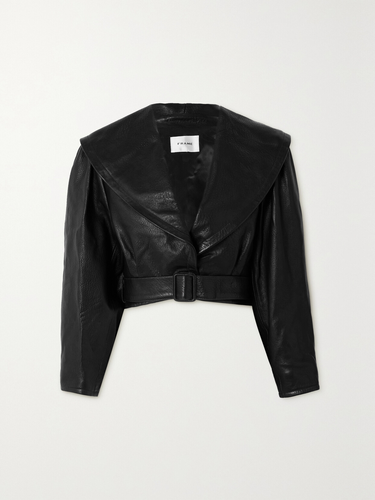 FRAME - Cropped Belted Textured-leather Jacket - Black