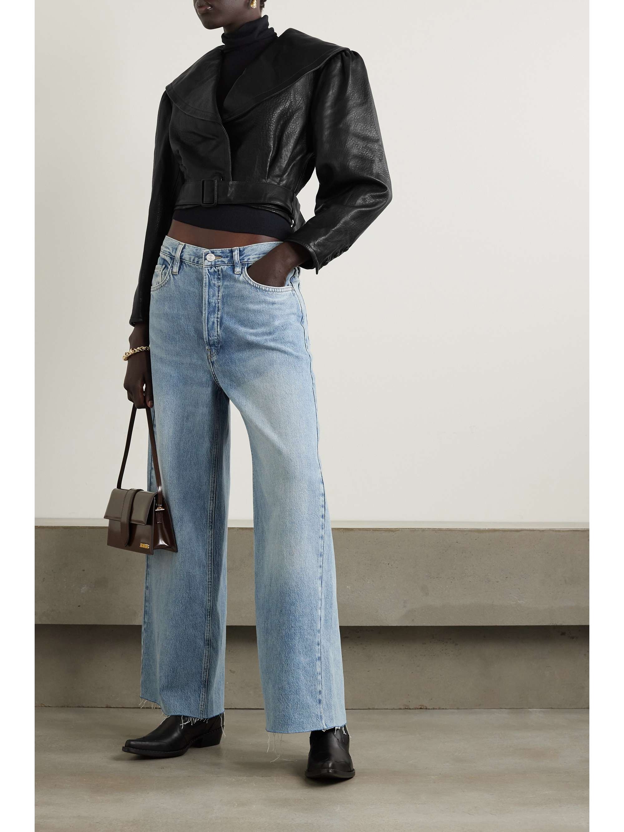 FRAME Cropped belted textured-leather jacket | NET-A-PORTER