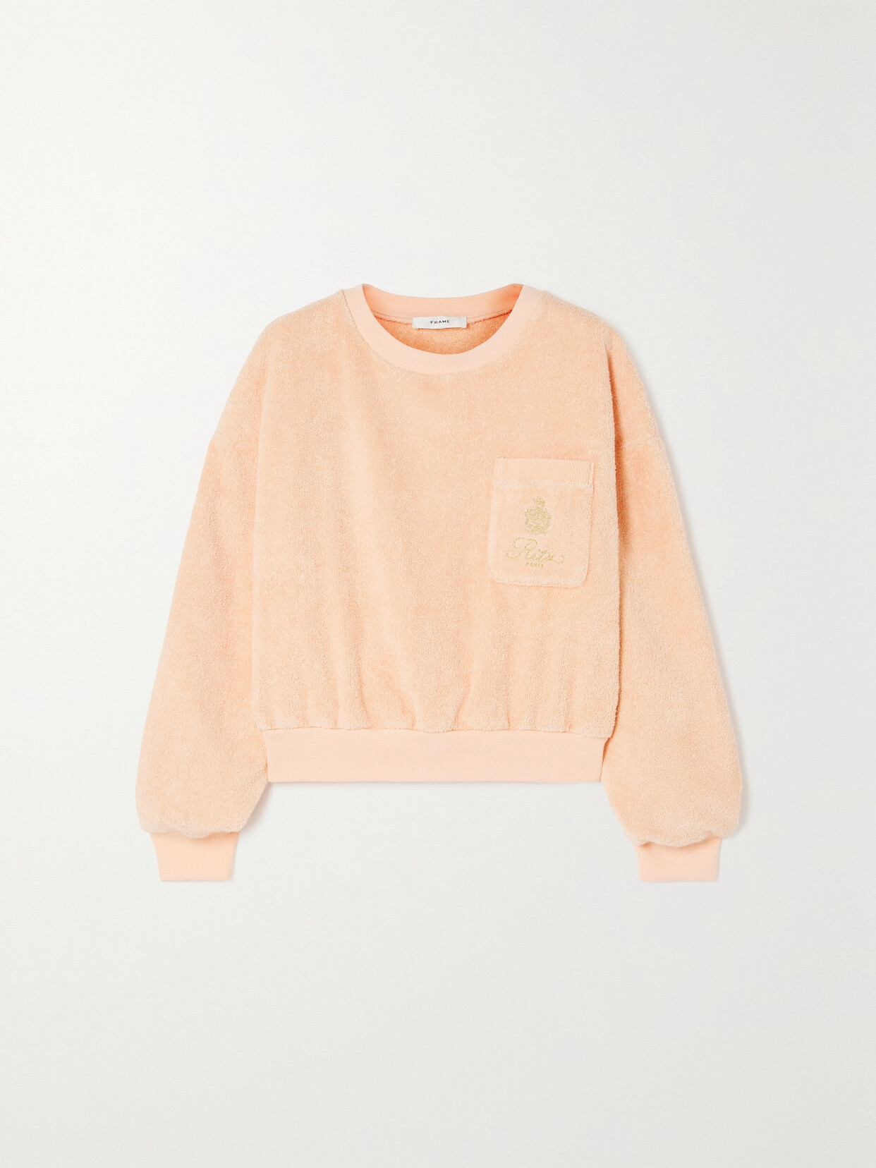 FRAME + Ritz Paris Embroidered Cotton-terry Sweatshirt - Pink