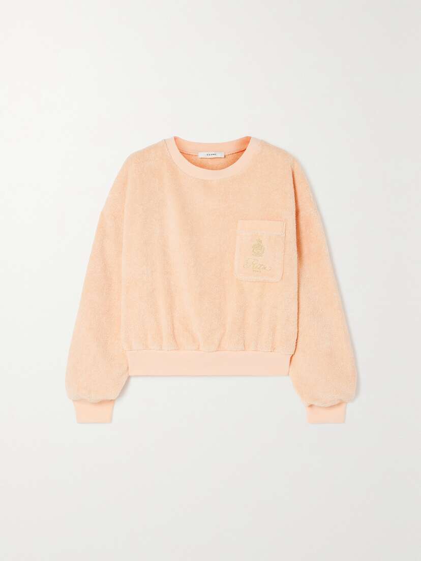 FRAME + Ritz Paris Embroidered Cotton-terry Sweatshirt
