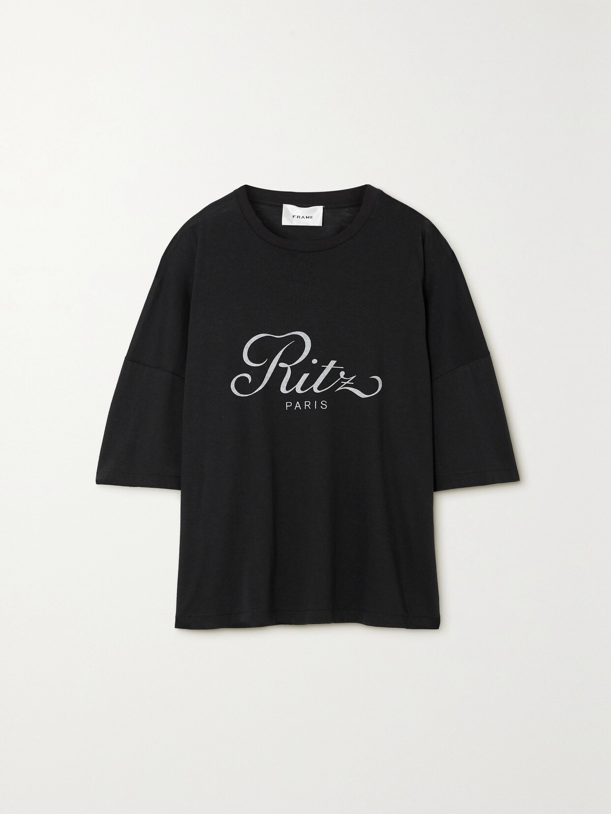 Shop Frame + Ritz Paris Printed Cotton-jersey T-shirt In Black