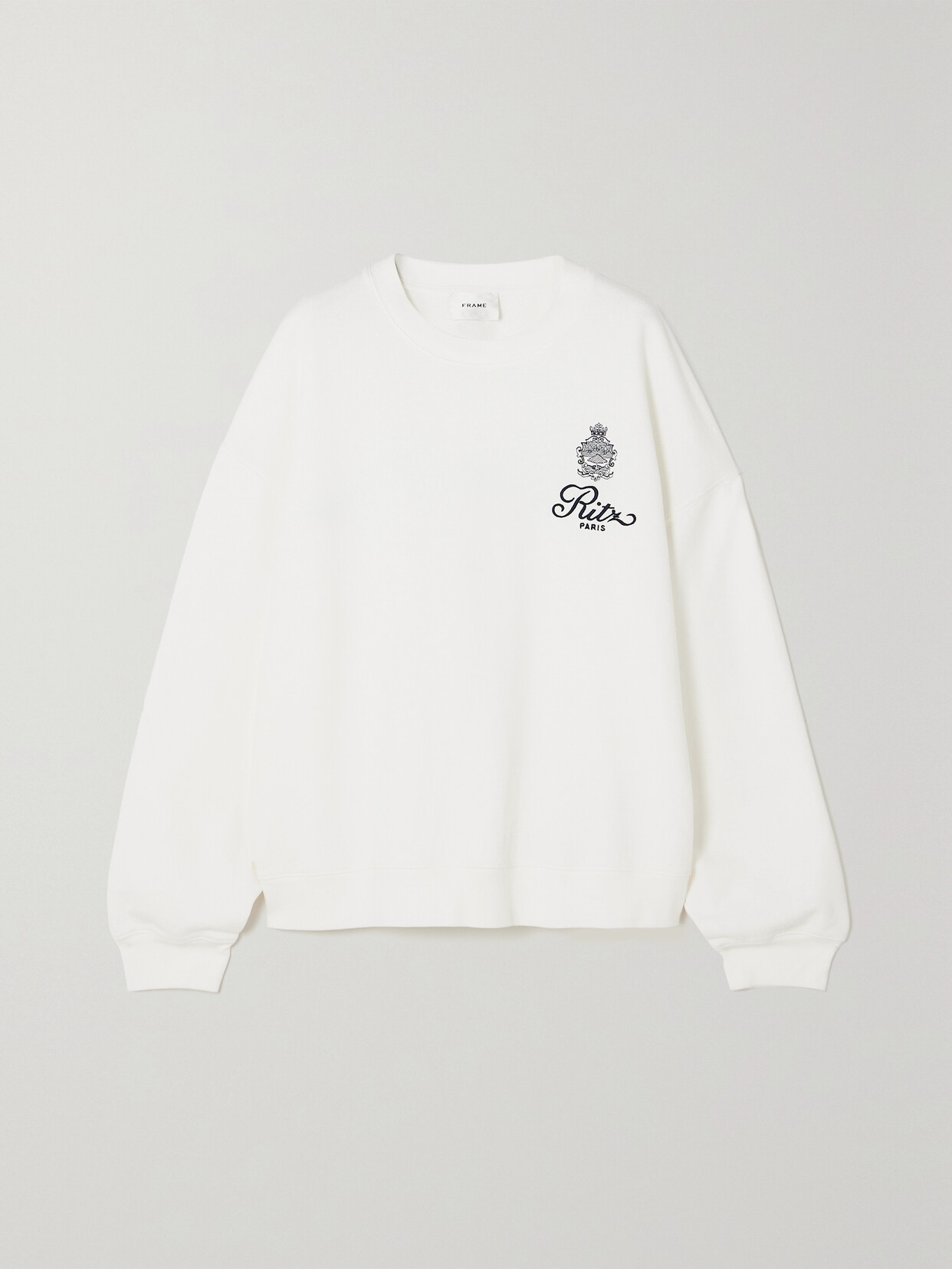 FRAME - + Ritz Paris Embroidered Cotton-jersey Sweatshirt - White