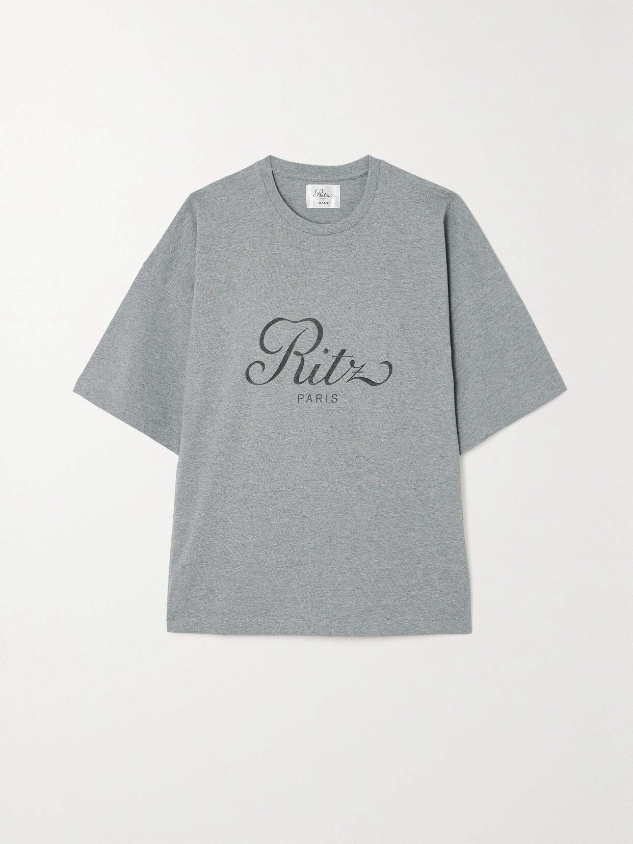 Frame + Ritz Paris Oversized Printed Cotton-jersey T-shirt In Gray