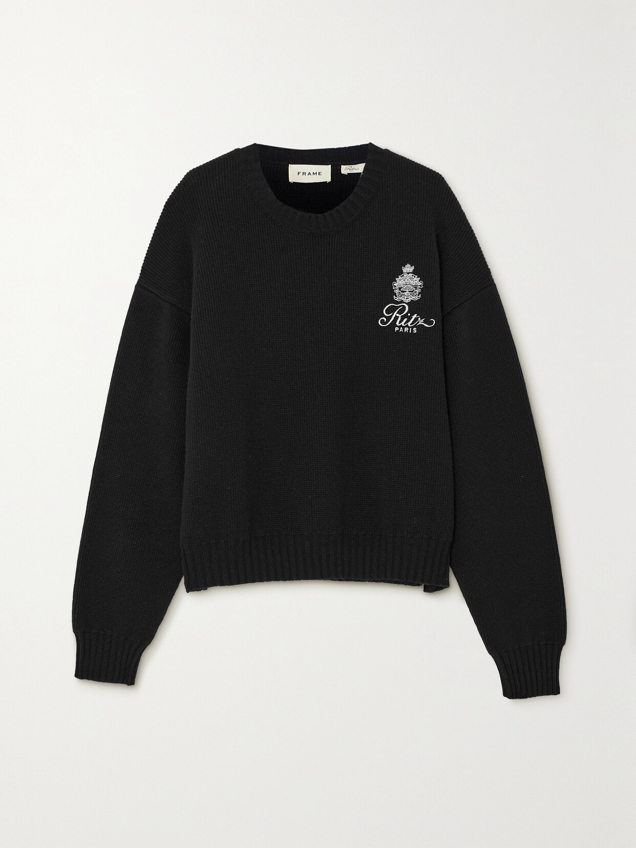 Frame + Ritz Paris Embroidered Cashmere Sweater In Black