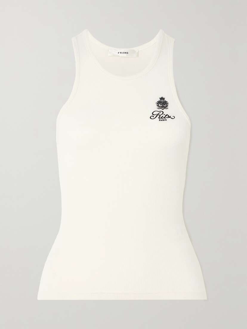 Frame + Ritz Paris Embroidered Ribbed-jersey Tank -  - x large