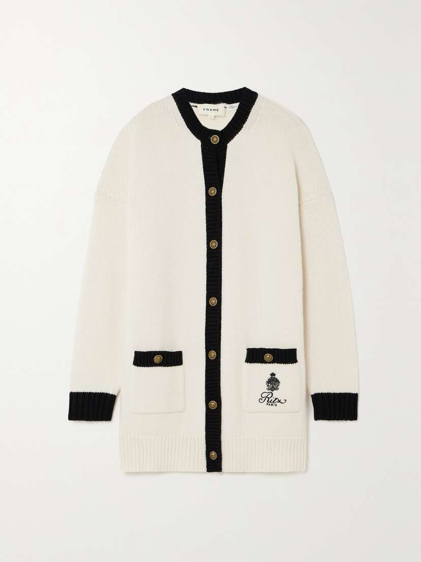 Frame + Ritz Paris Embroidered Two-tone Cashmere Cardigan -  - x large