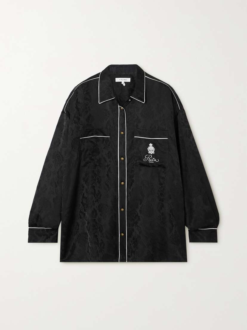 Frame + Ritz Paris Embroidered Silk-jacquard Shirt - - x large