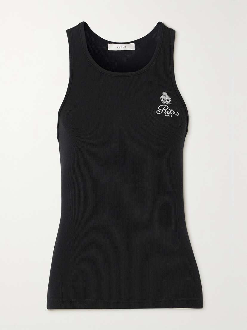 Frame + Ritz Paris Embroidered Ribbed-jersey Tank -  - x large