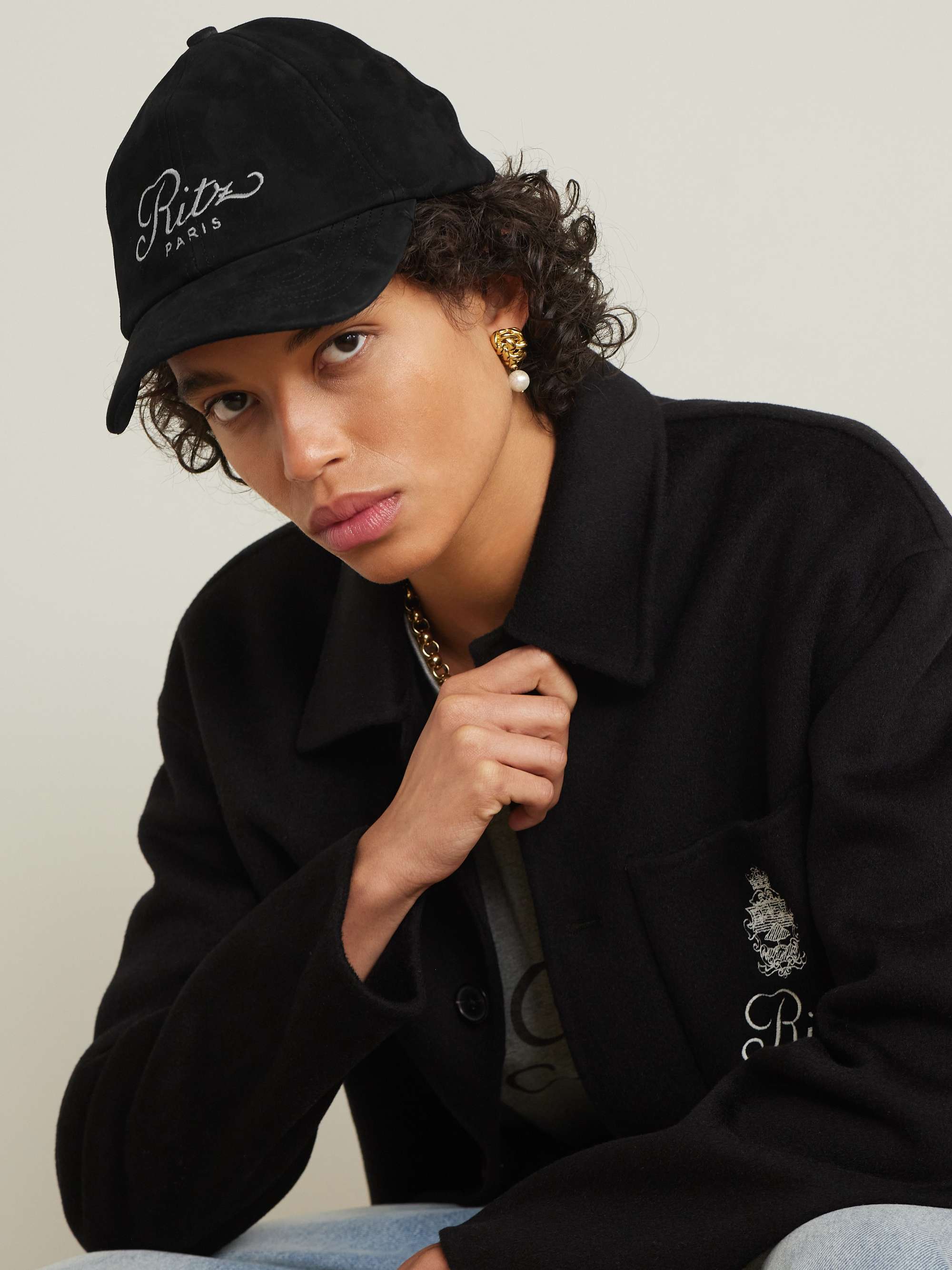 FRAME + Ritz Paris embroidered suede baseball cap | NET-A-PORTER