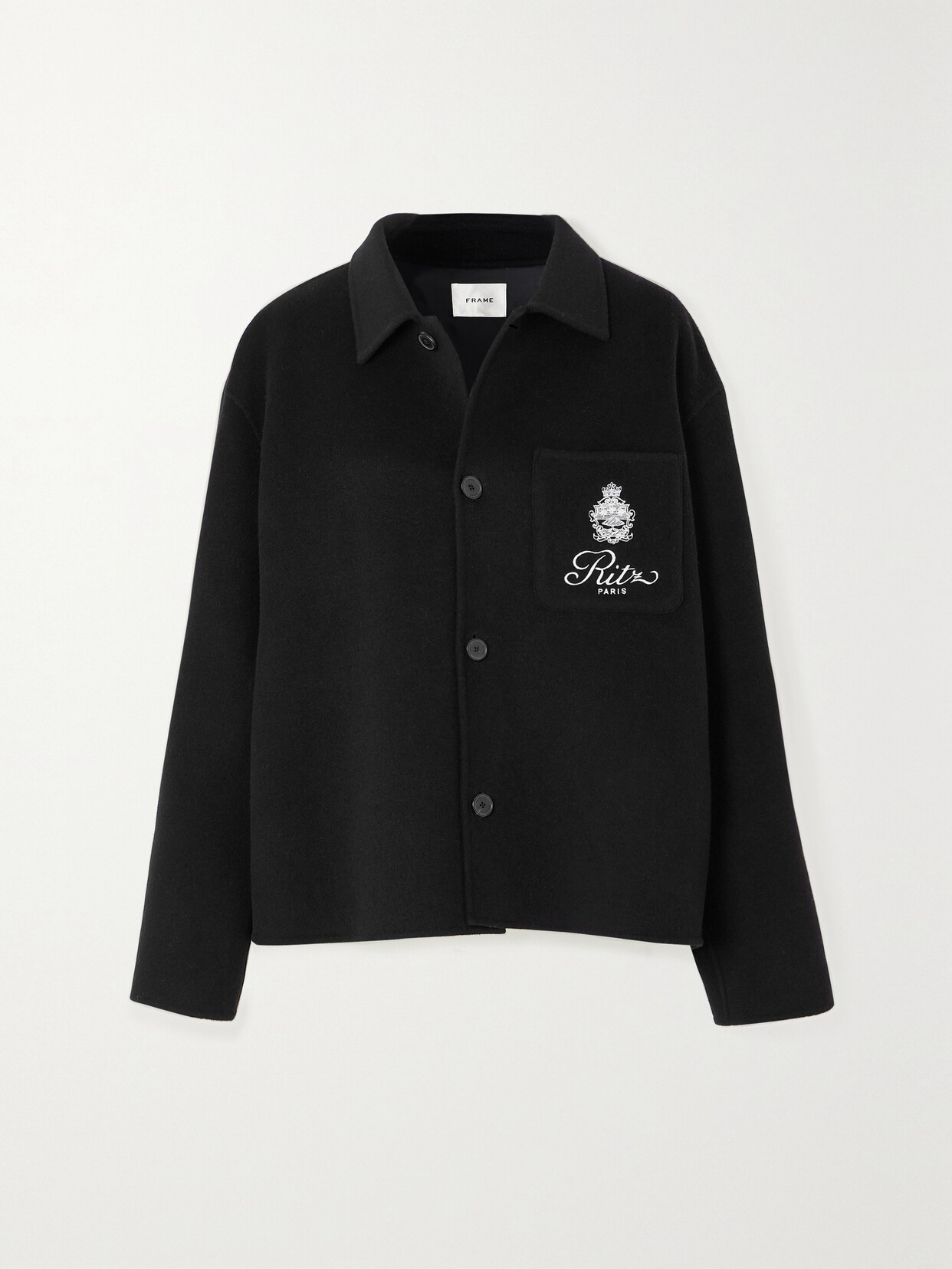 FRAME - + Ritz Paris Embroidered Wool Shirt - Black