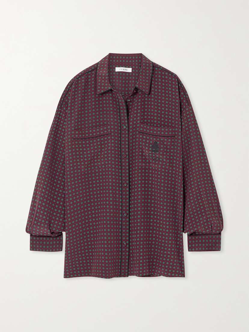 Frame + Ritz Paris Embroidered Printed Silk-crepe Shirt -  - x large