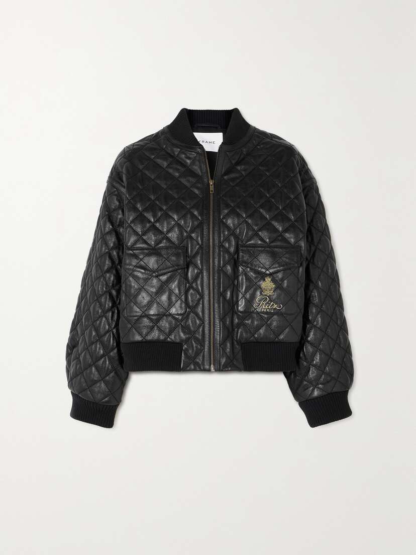 Frame + Ritz Paris Embroidered Quilted Leather Bomber Jacket