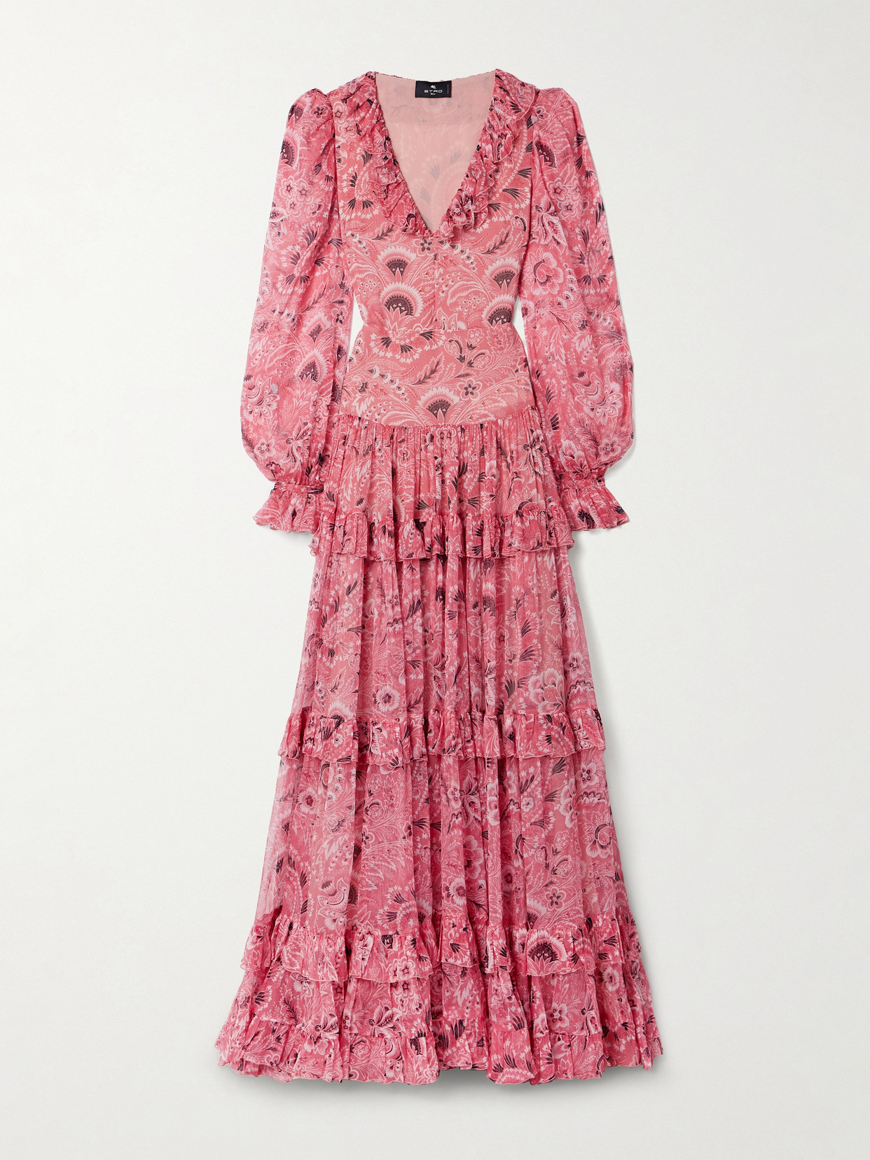 Etro Ruffled Paisley-print Silk-crepon Maxi Dress - Pink