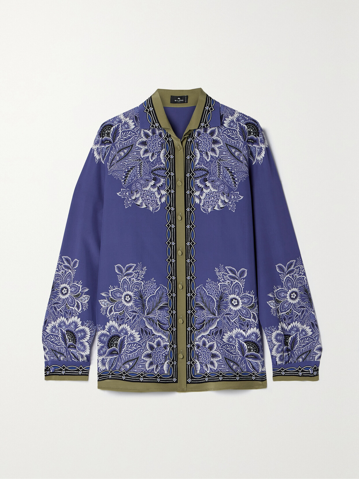 Shop Etro Floral-print Silk-crepe Shirt In Blue