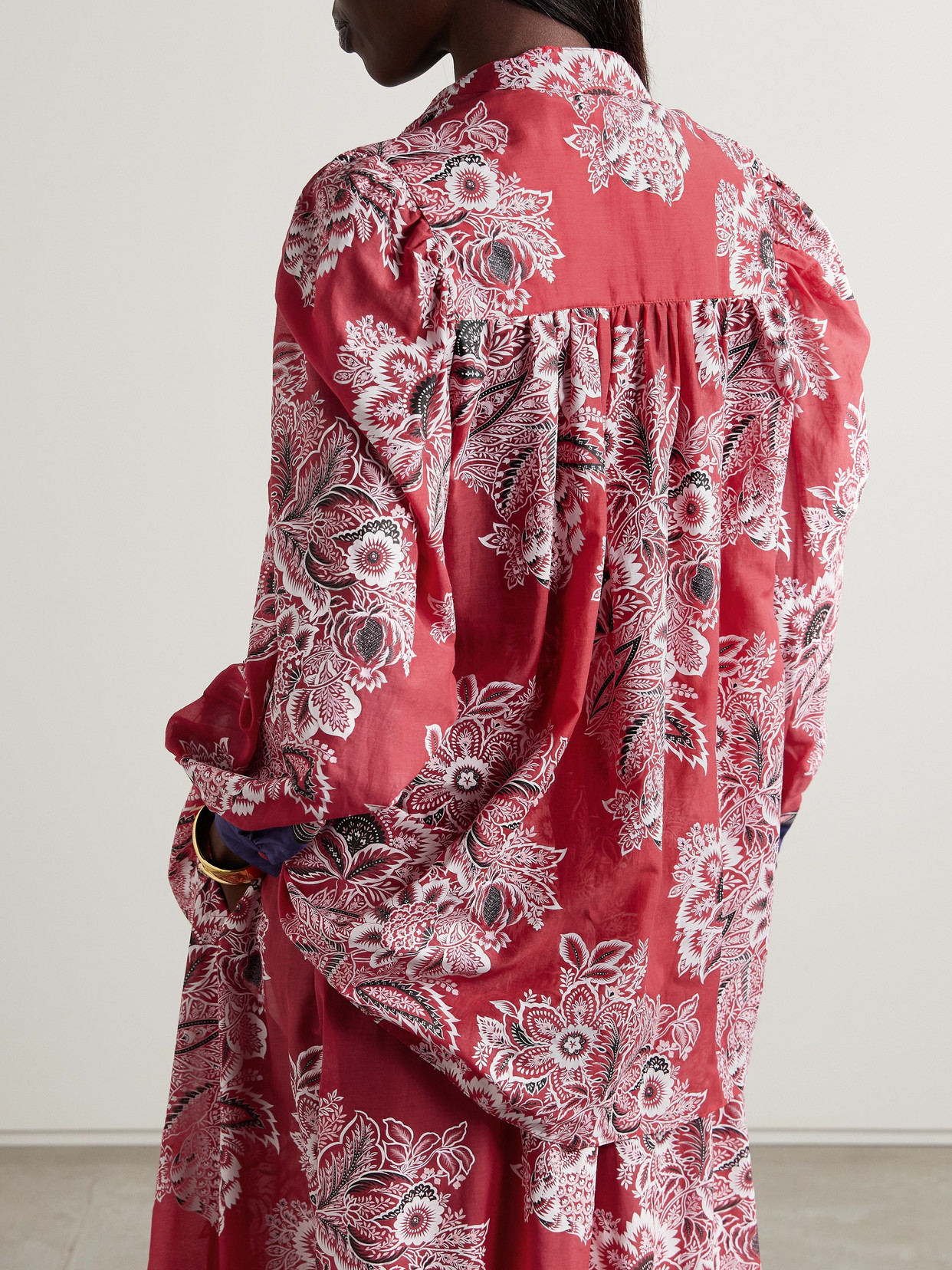 Pintucked Floral-Print Cotton And Silk-Blend Voile Blouse