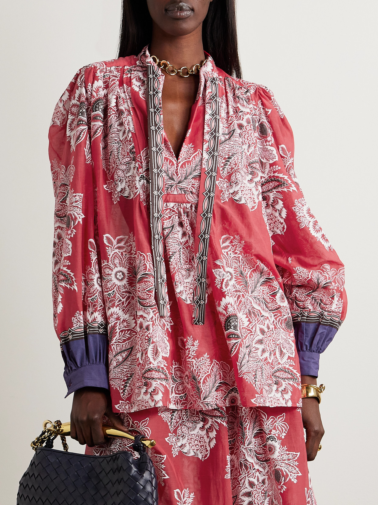 Pintucked Floral-Print Cotton And Silk-Blend Voile Blouse