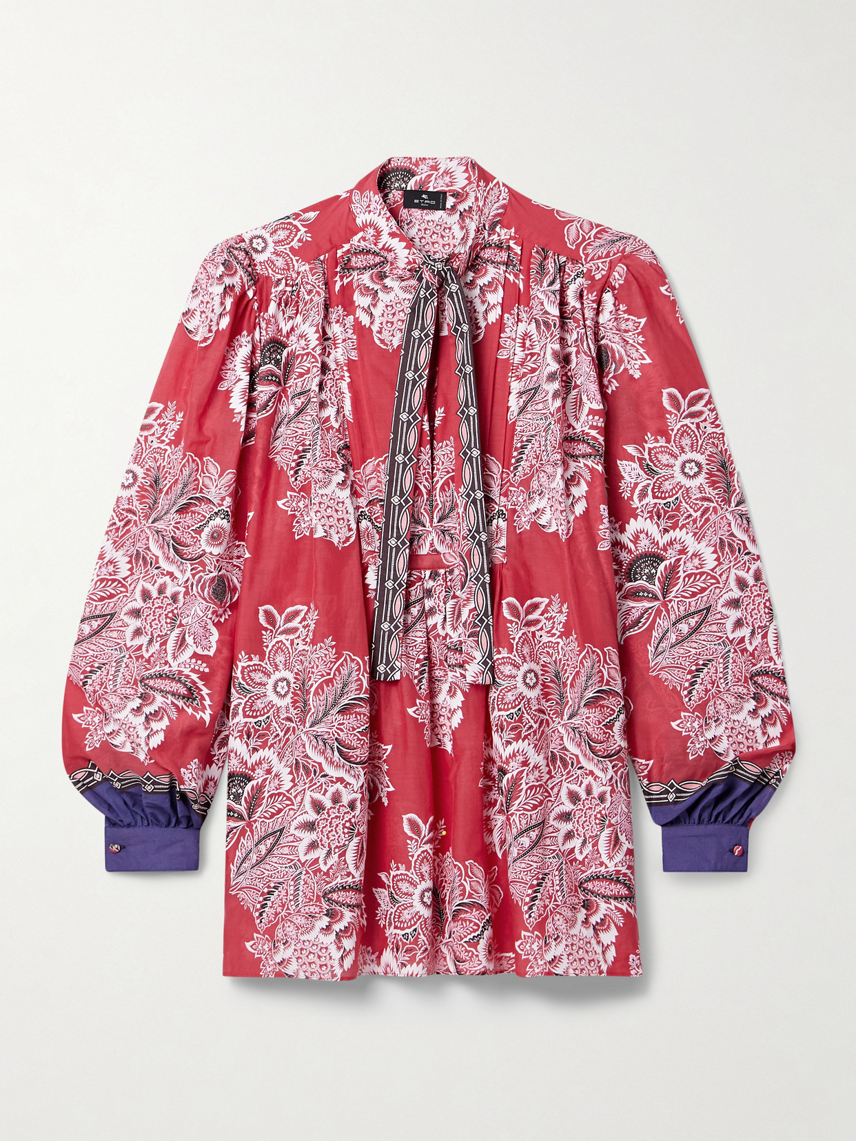 Etro Pintucked Floral-print Cotton And Silk-blend Voile Blouse In Pink