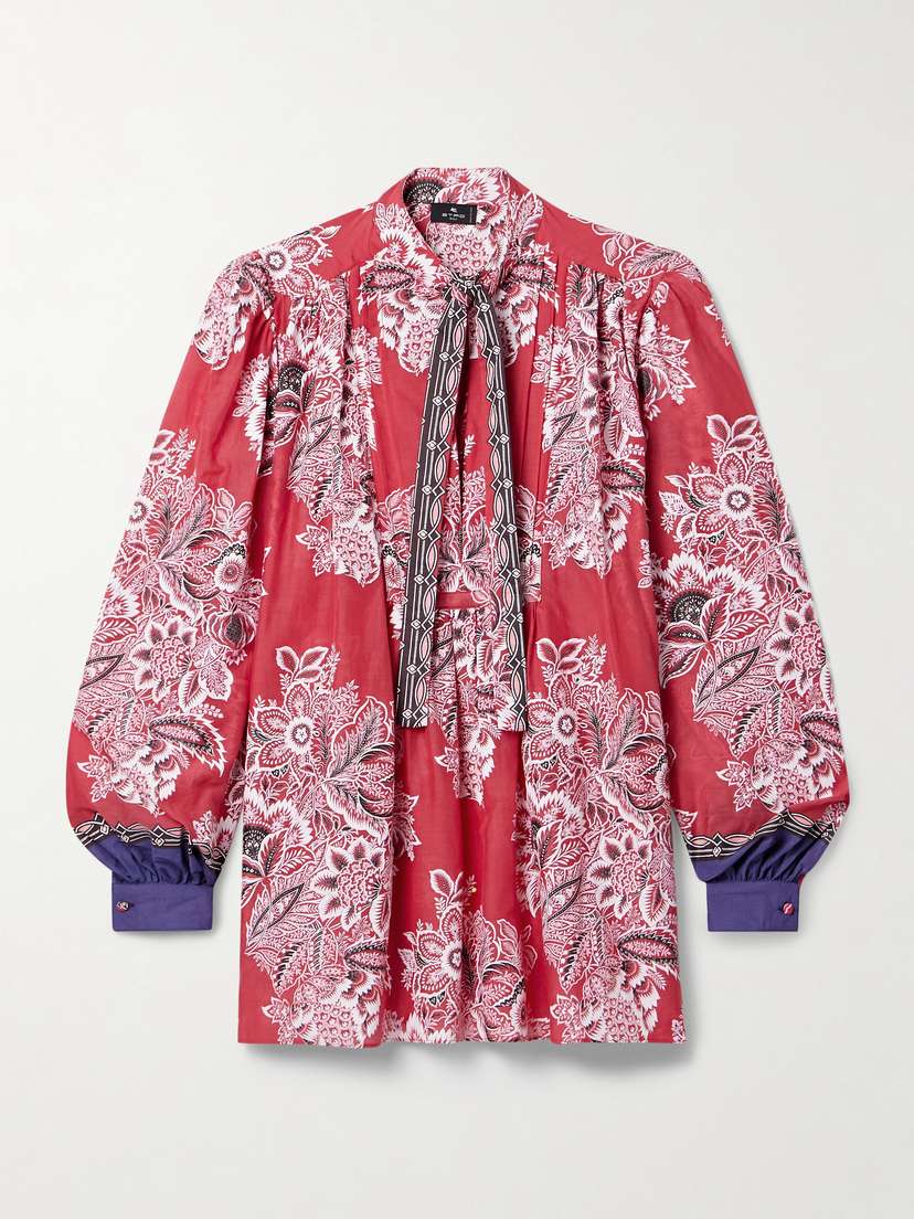 Etro Pintucked Floral-print Cotton And Silk-blend Voile Blouse