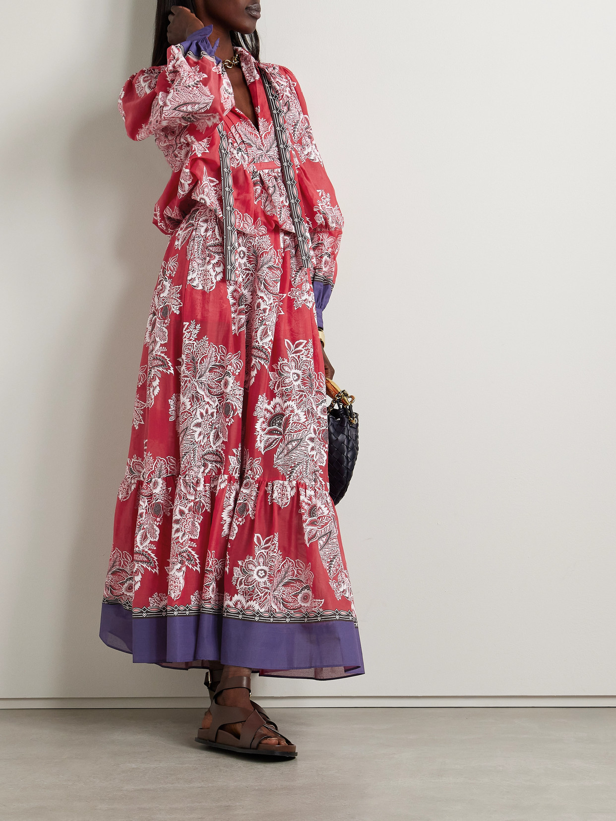 Pintucked Floral-Print Cotton And Silk-Blend Voile Blouse