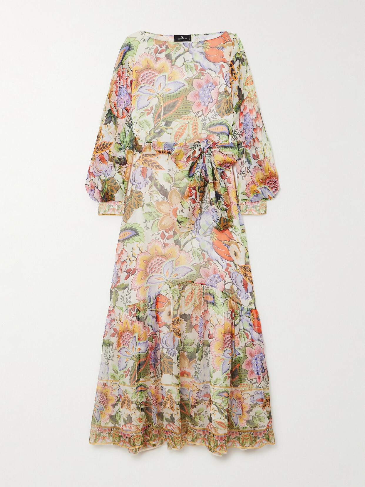 Etro Belted Floral-print Silk-crepon Maxi Dress In Multi