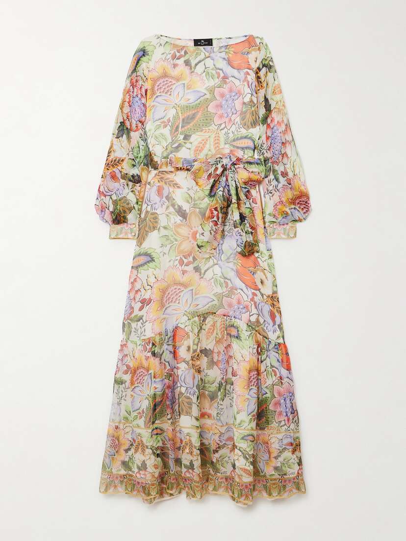 Etro Belted Floral-print Silk-crepon Maxi Dress