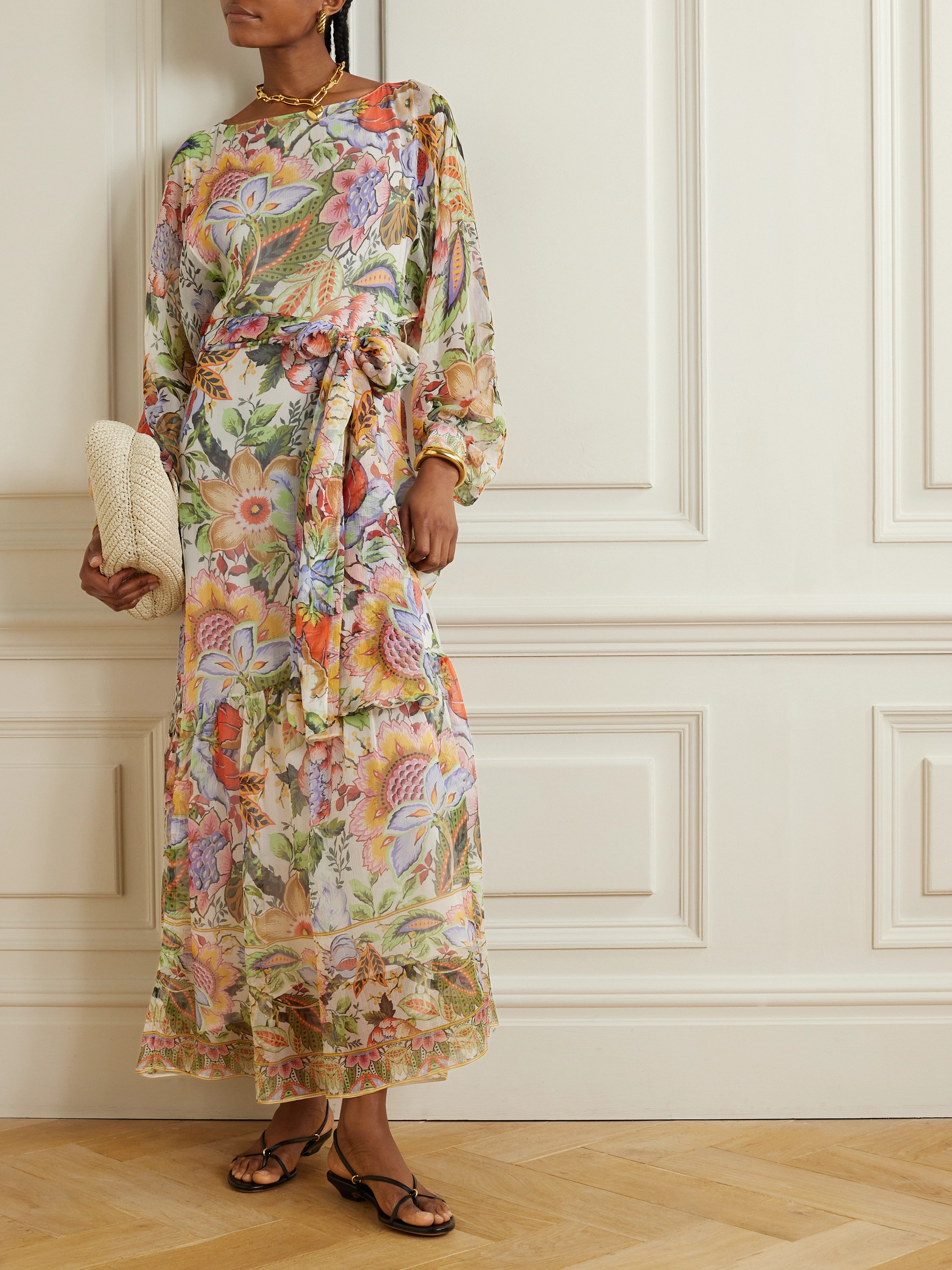 Etro Belted floral-print silk-crepon maxi dress