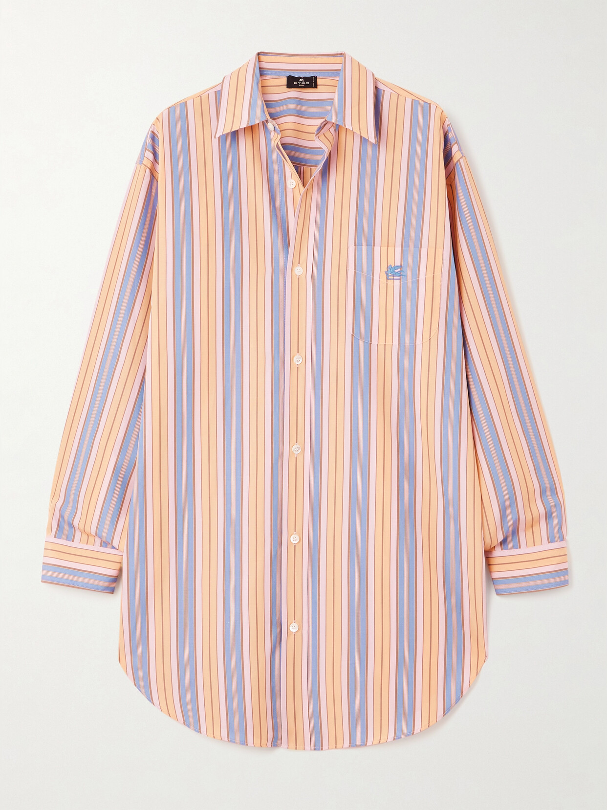 Etro Oversized Embroidered Striped Cotton-poplin Shirt - Multi