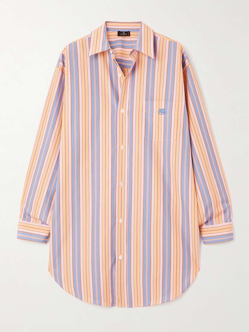 Etro Oversized Embroidered Striped Cotton-poplin Shirt