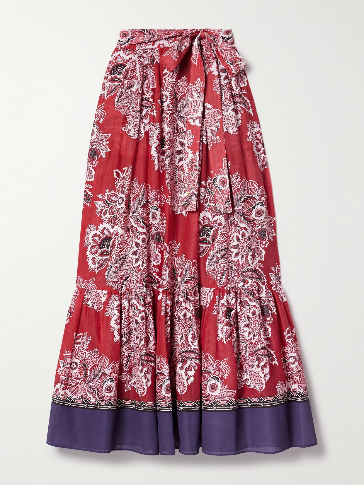 Etro Belted Printed Cotton And Silk-blend Voile Midi Skirt In Pink