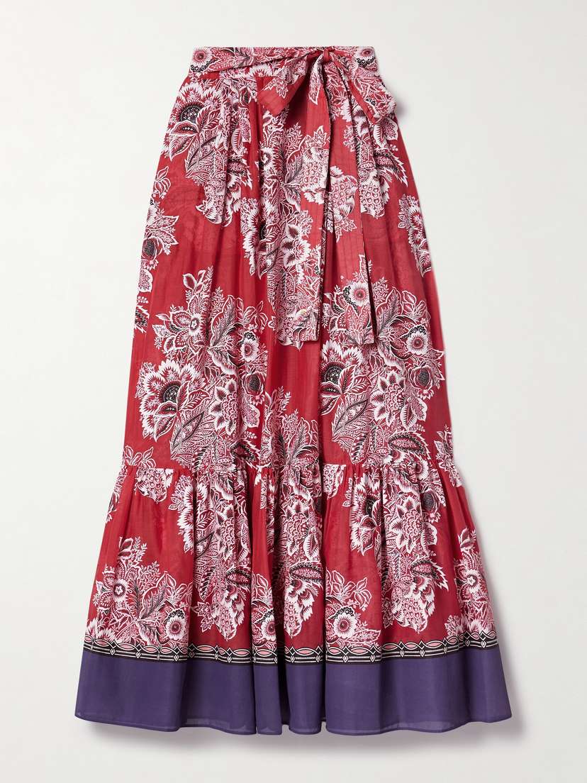 Etro Belted Printed Cotton And Silk-blend Voile Midi Skirt