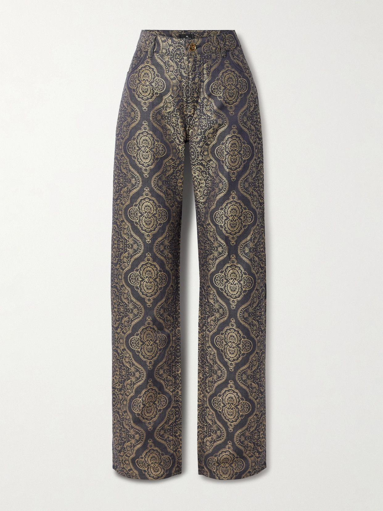 Etro - Metallic Cotton And Linen-blend Brocade Straight-leg Pants - Blue