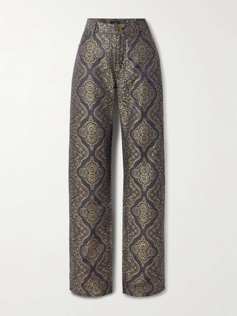 Etro Metallic Cotton And Linen-blend Brocade Straight-leg Pants