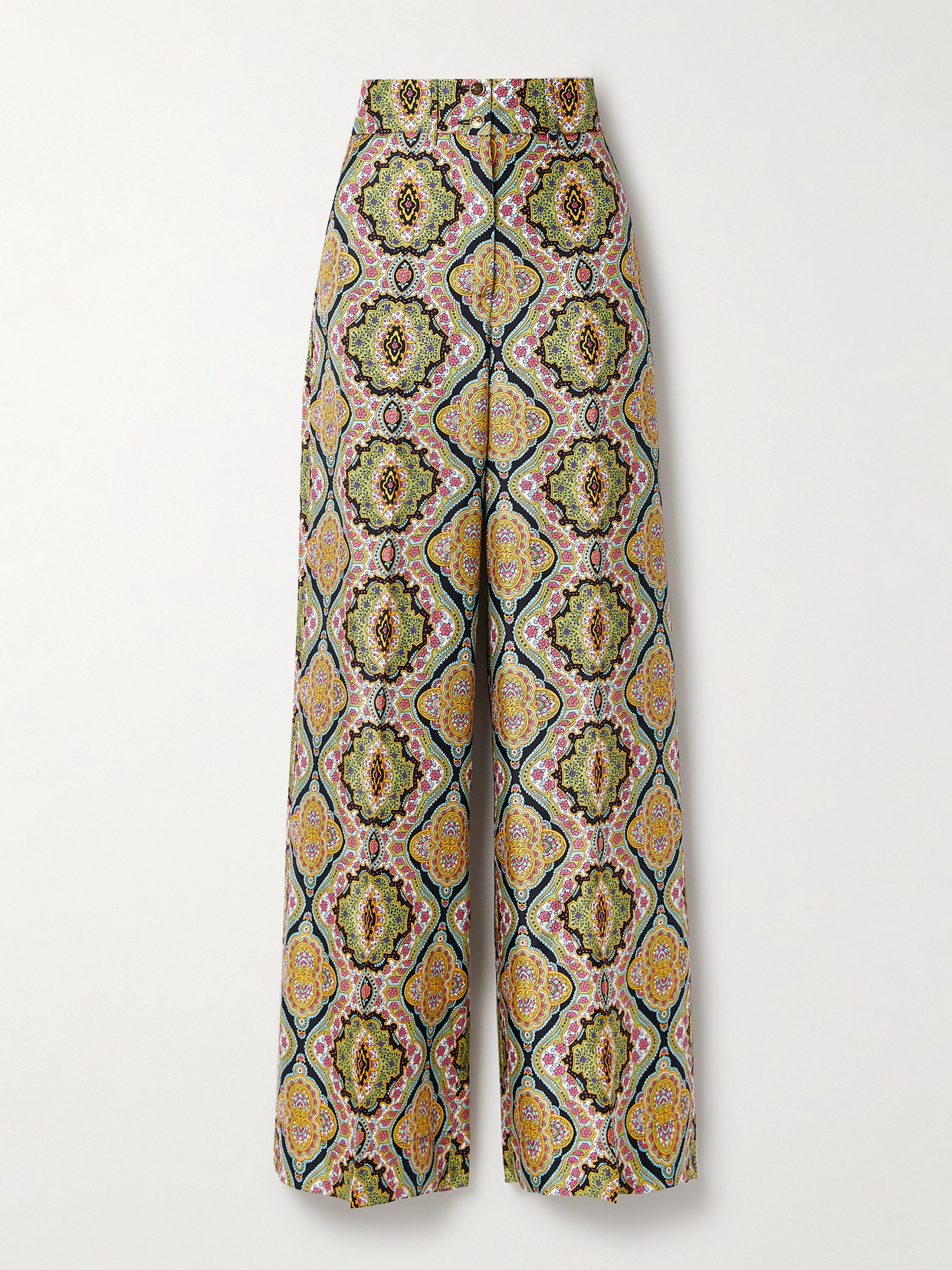 Shop Etro Printed Silk-twill Wide-leg Pants In Multi