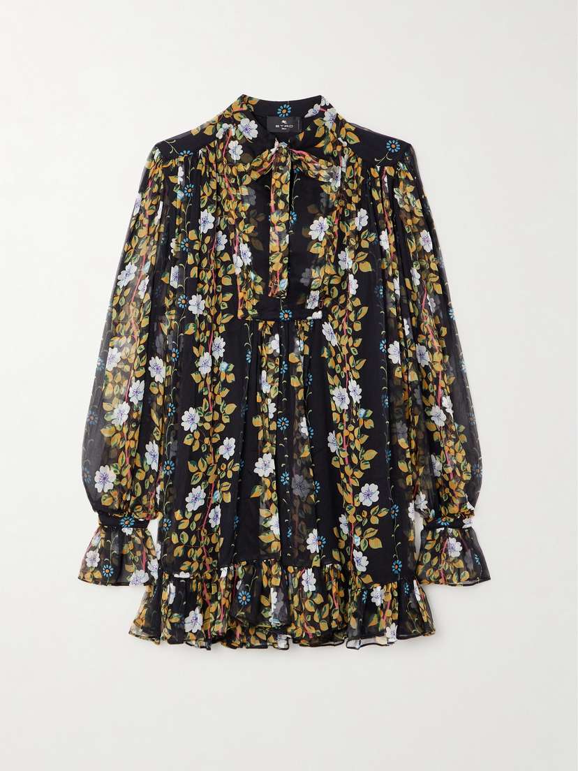 Etro Tie-neck Floral-print Silk-crepon Mini Dress