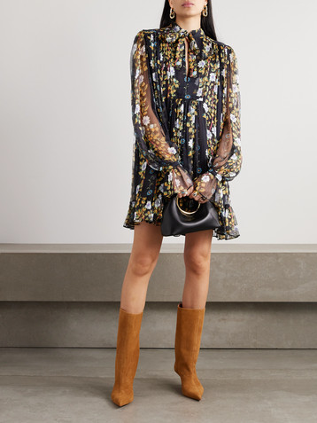Etro Tie-neck floral-print silk-crepon mini dress