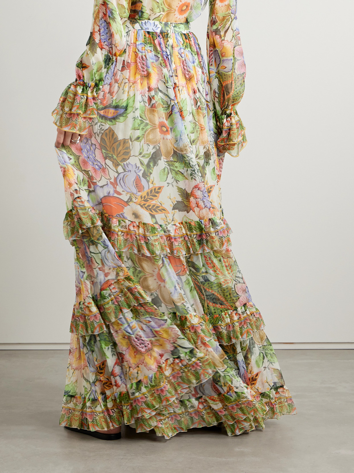 Etro Floral-print Tiered Silk Skirt In Multi