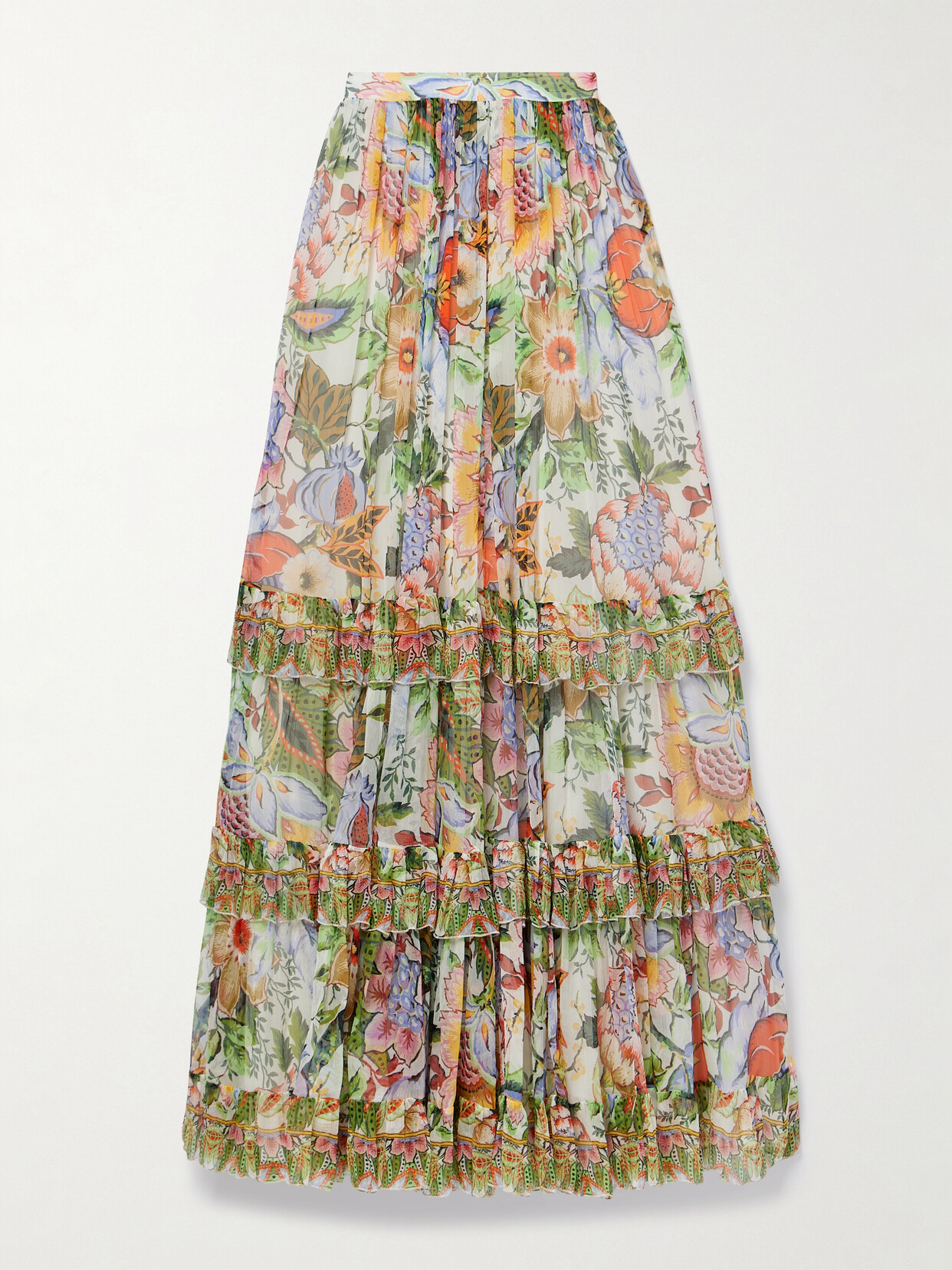 Shop Etro Tiered Silk-crepon Maxi Skirt In Multi