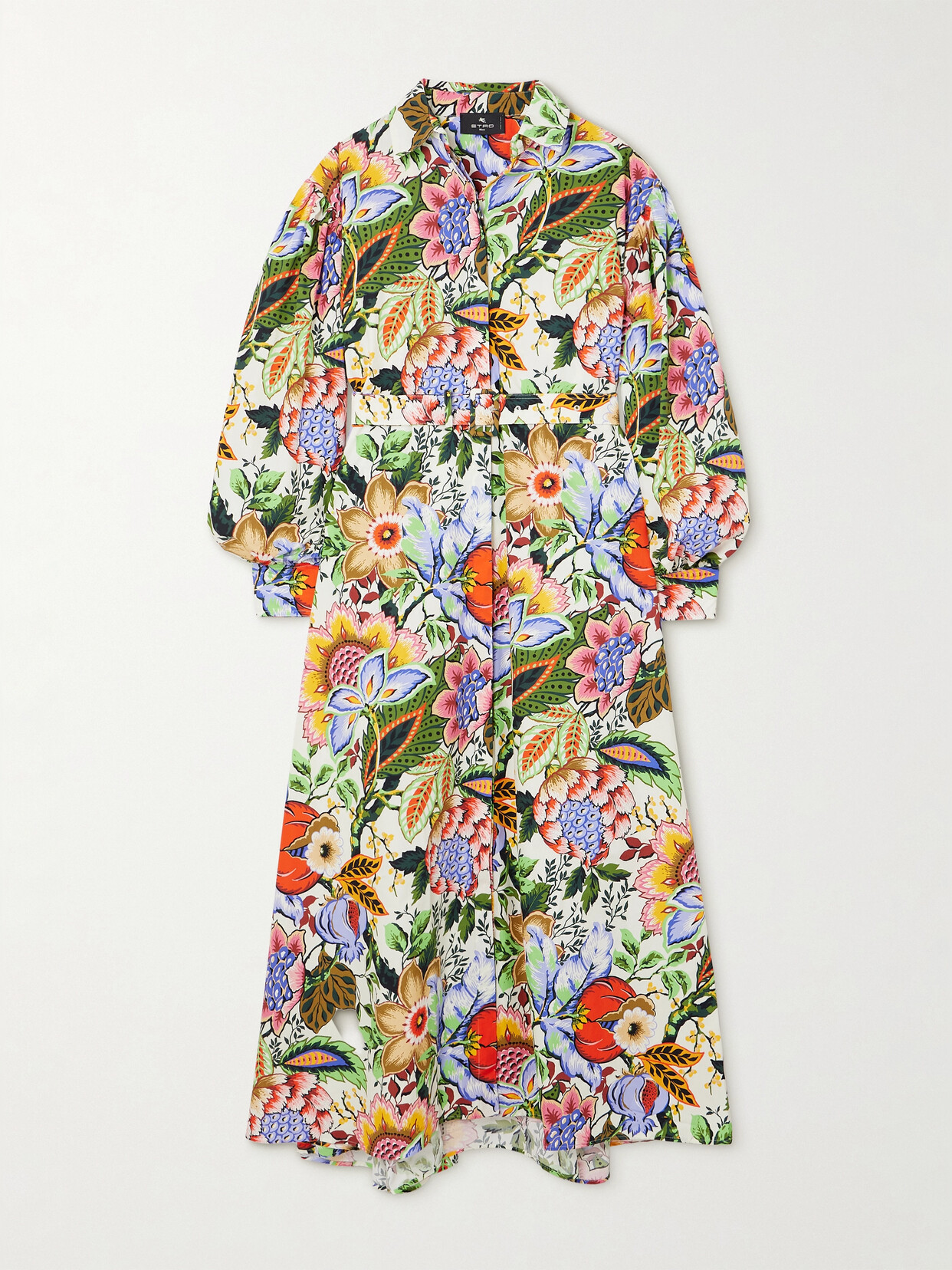 Shop Etro Belted Floral-print Cotton-poplin Maxi Shirt Dress In Multi