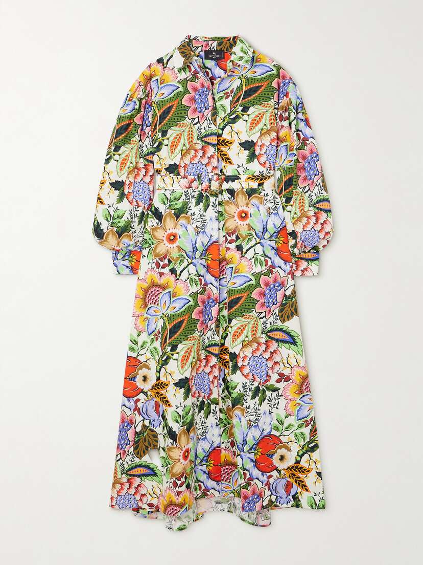 Etro Belted Floral-print Cotton-poplin Maxi Shirt Dress