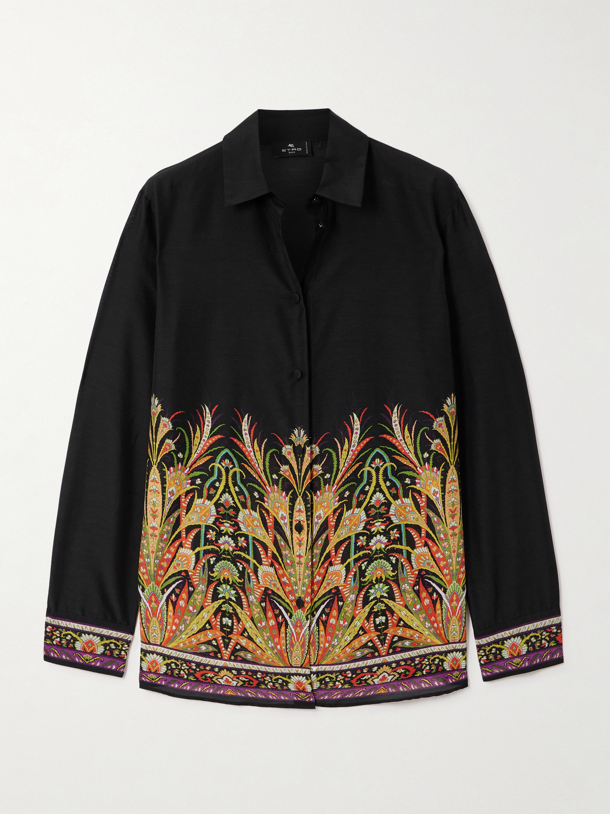 Etro Printed Cotton And Silk-blend Shirt In Black