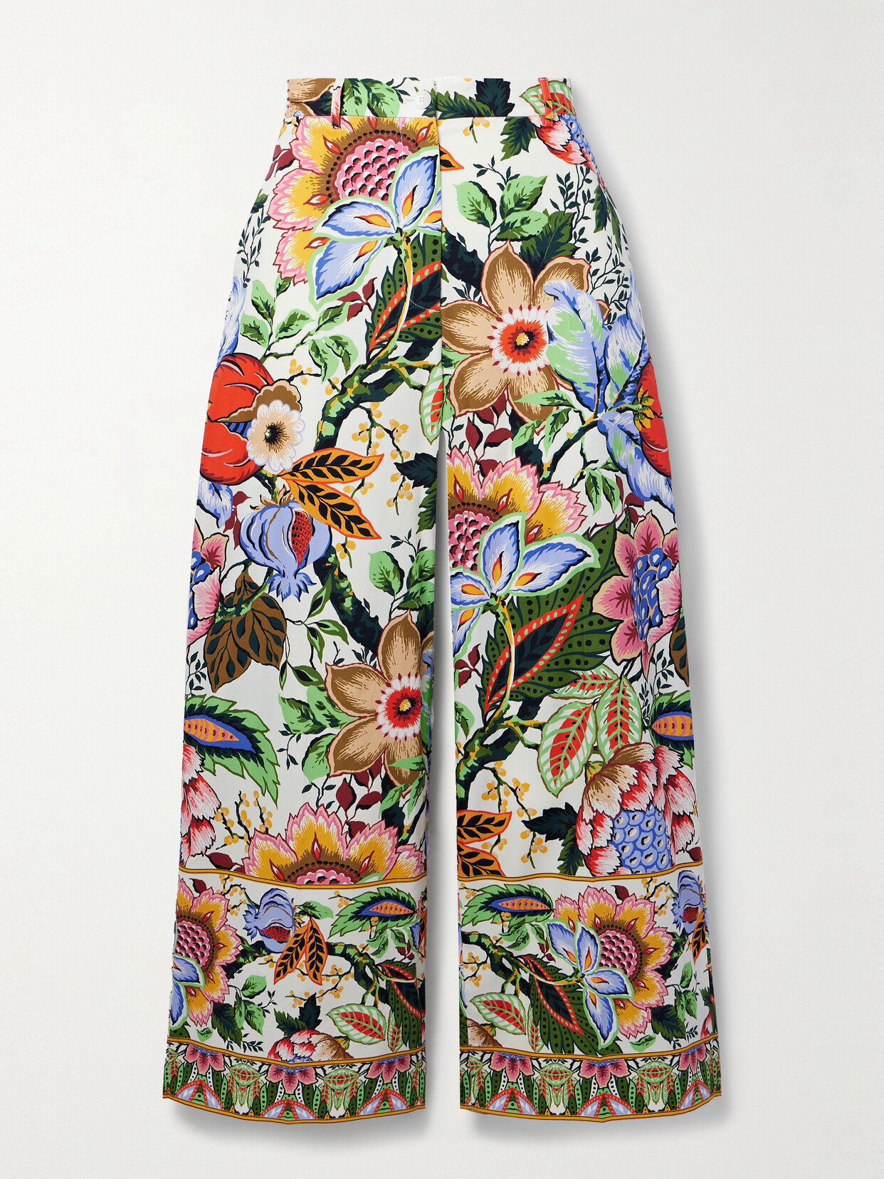 Shop Etro Cropped Floral-print Cotton-poplin Wide-leg Pants In Multi