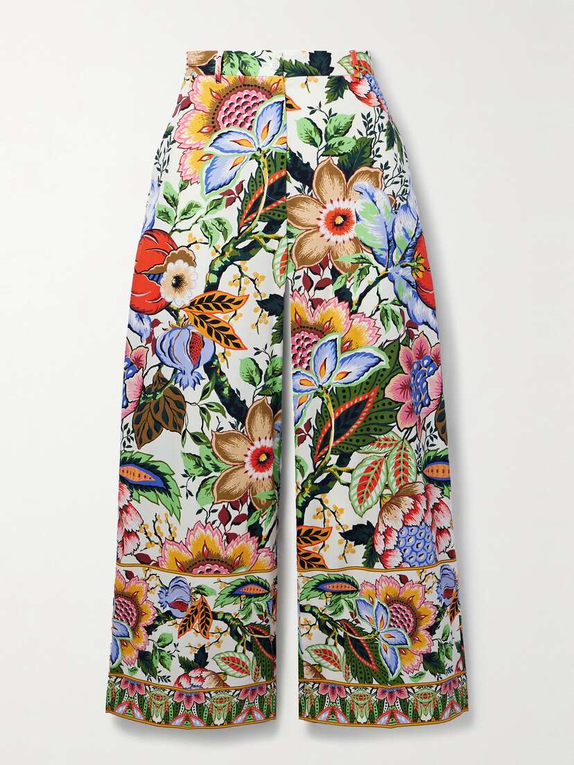 Etro Cropped Floral-print Cotton-poplin Wide-leg Pants