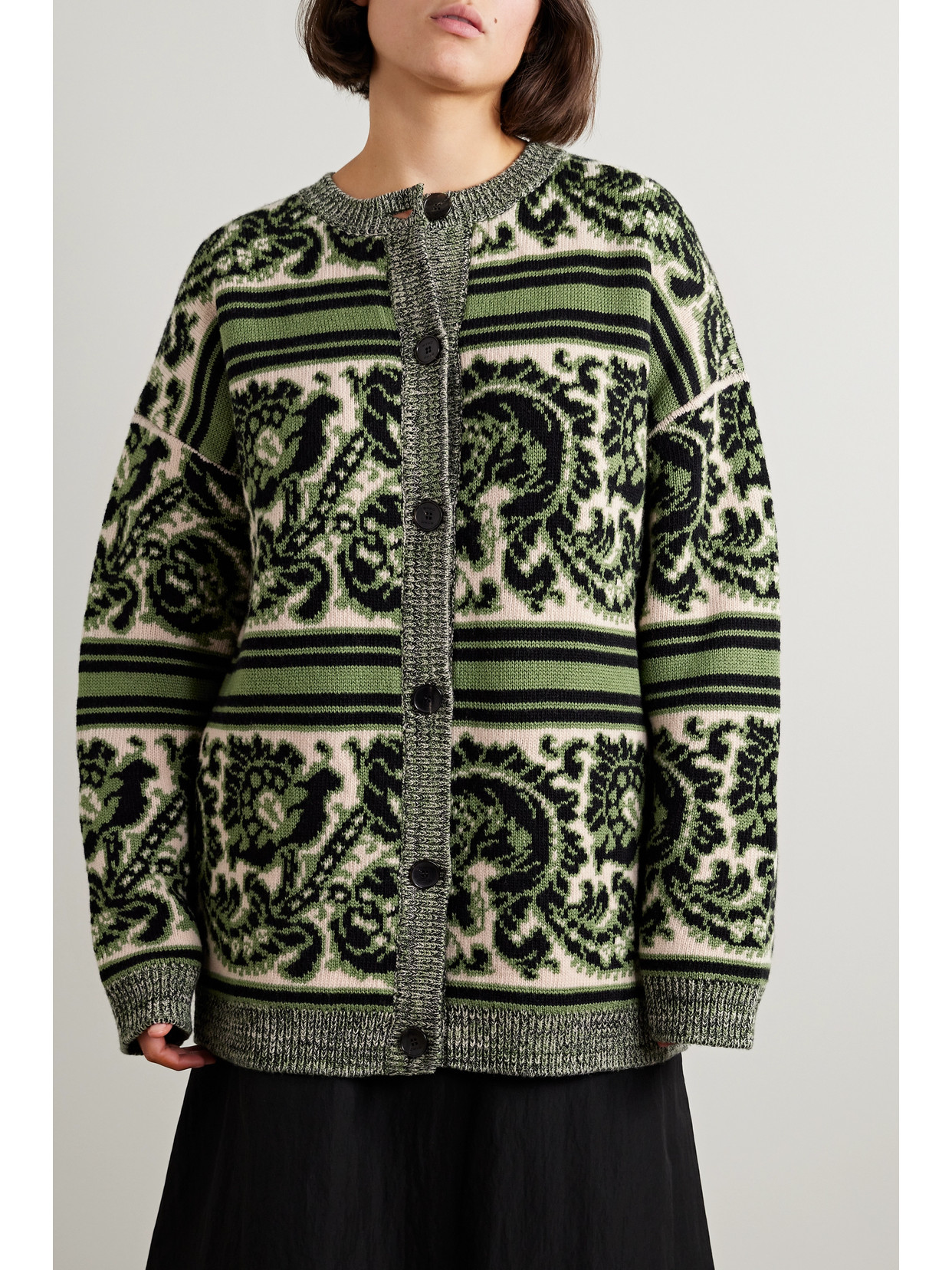 Shop Etro Oversized Wool-blend Jacquard Cardigan In Black