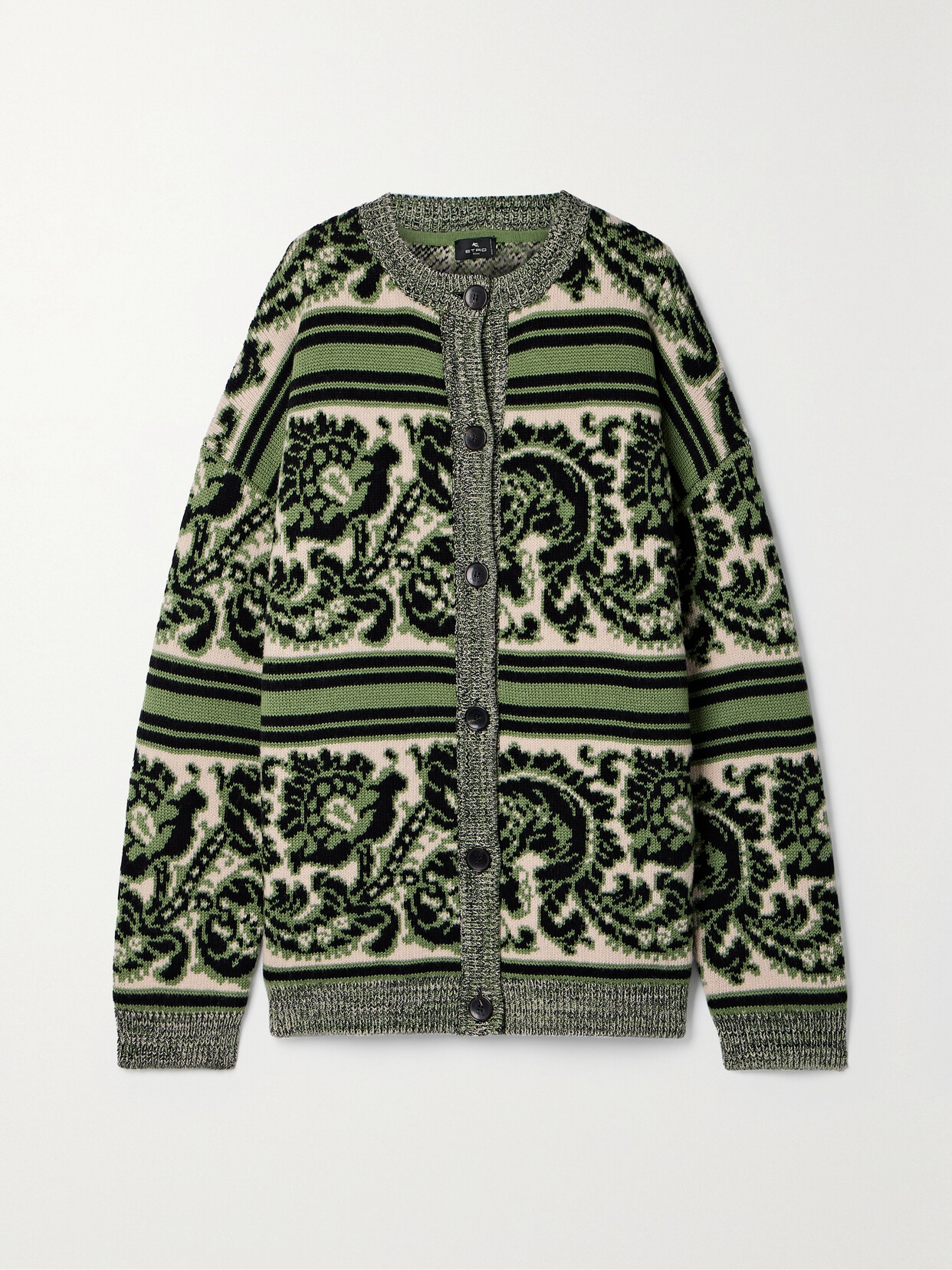 Shop Etro Oversized Wool-blend Jacquard Cardigan In Black