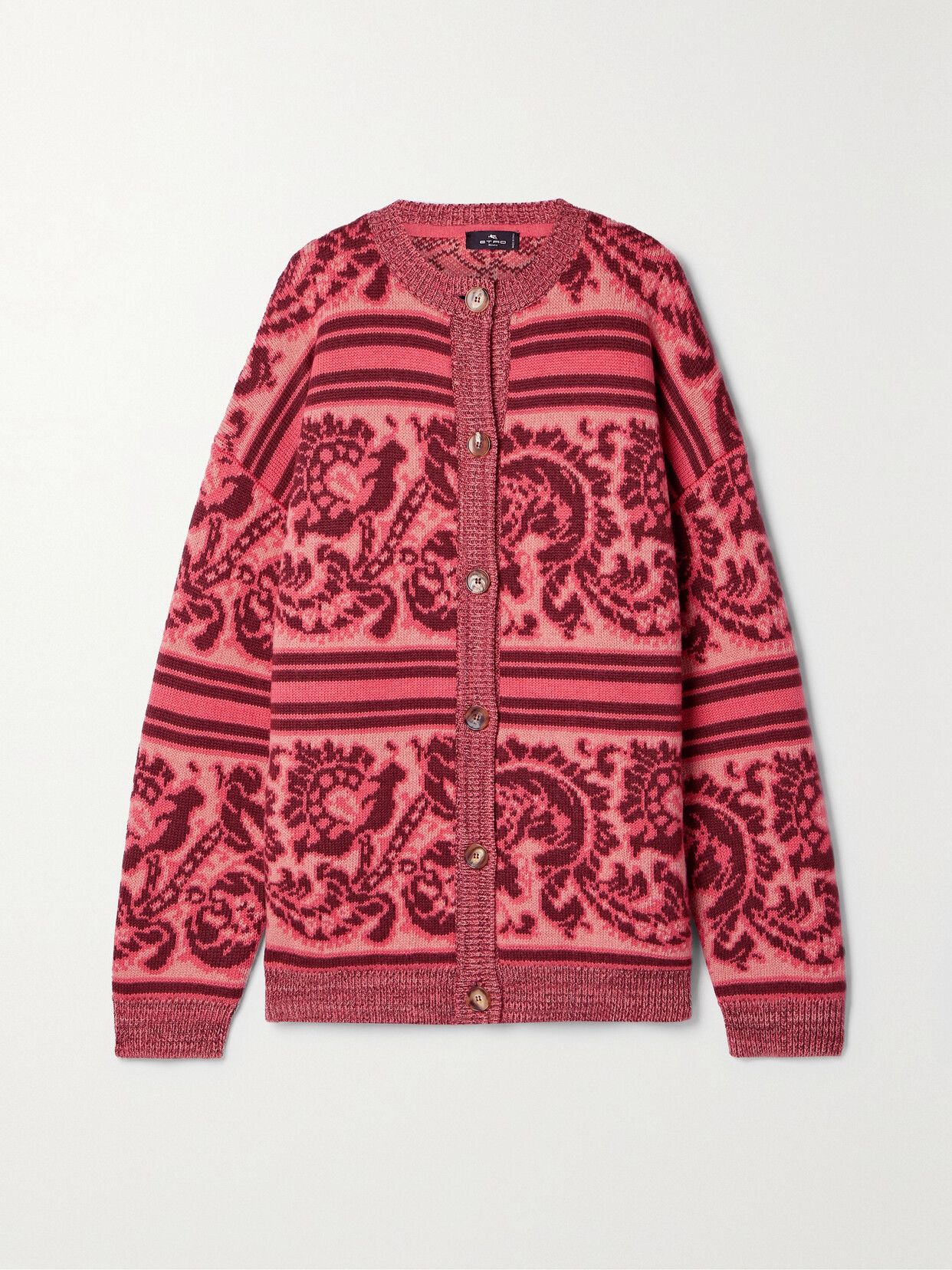 Shop Etro Oversized Wool-blend Jacquard Cardigan In Pink