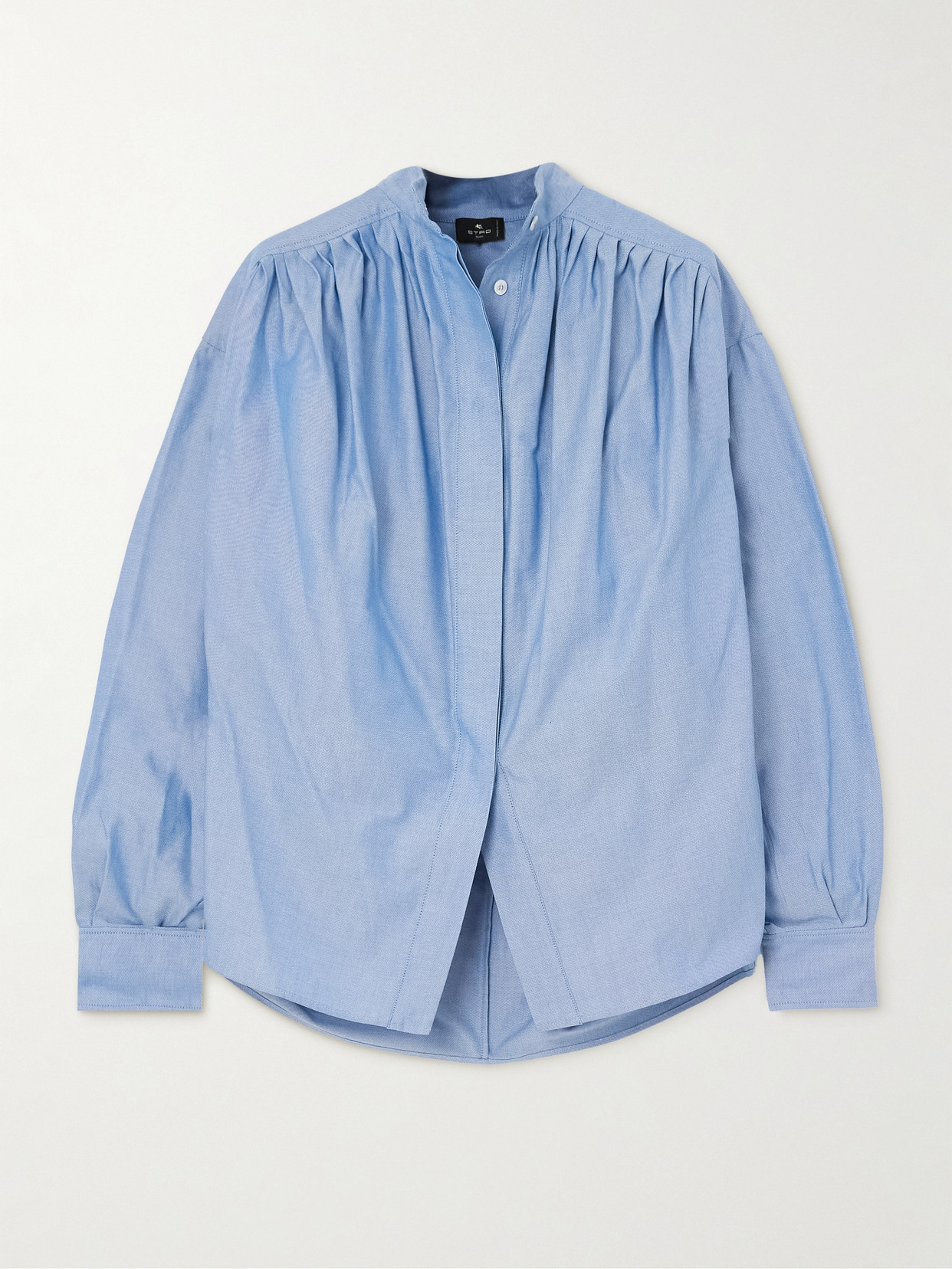 Shop Etro Pleated Cotton Oxford Shirt In Blue