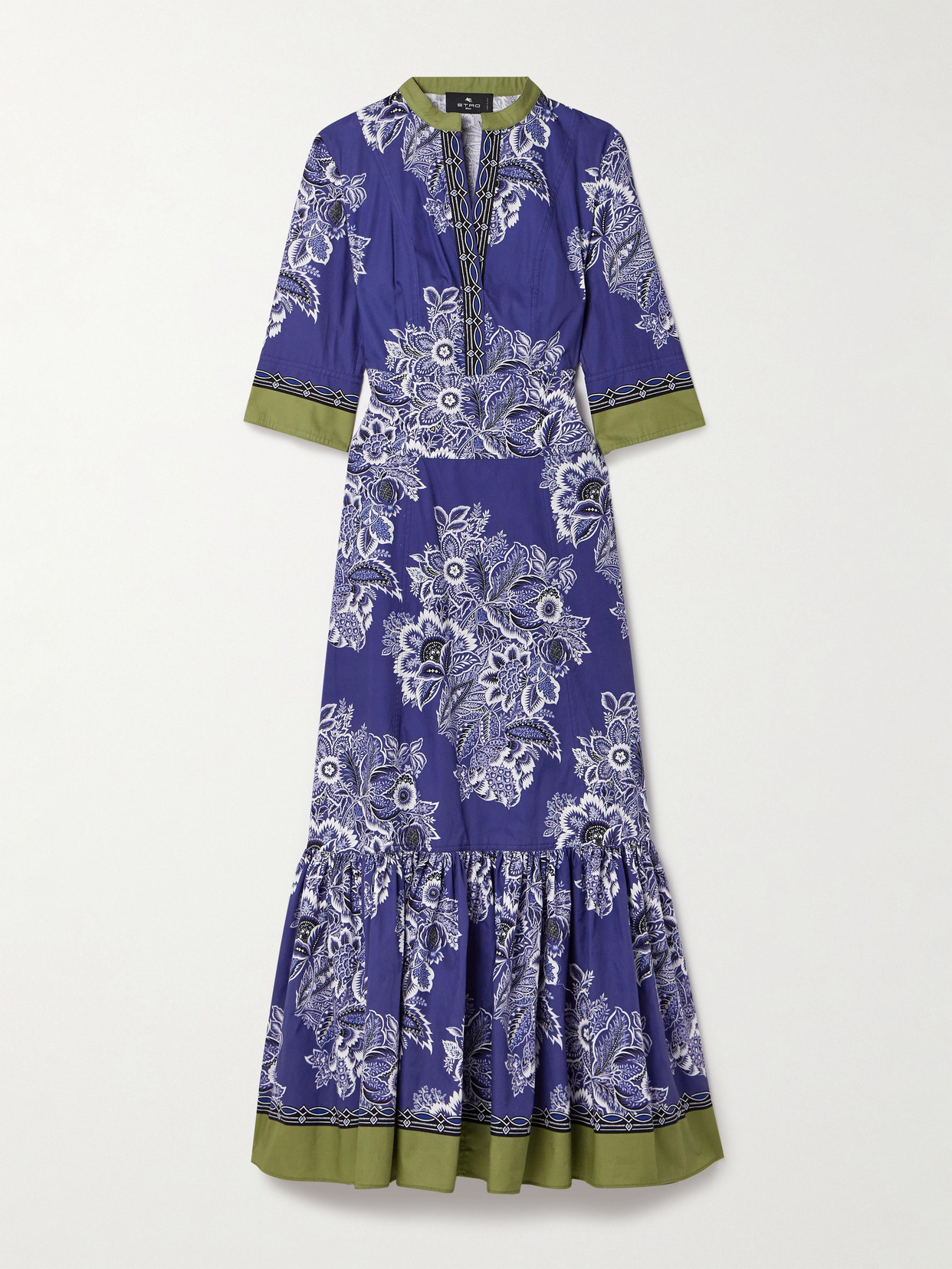 Etro - Floral-print Cotton-poplin Midi Dress - Blue