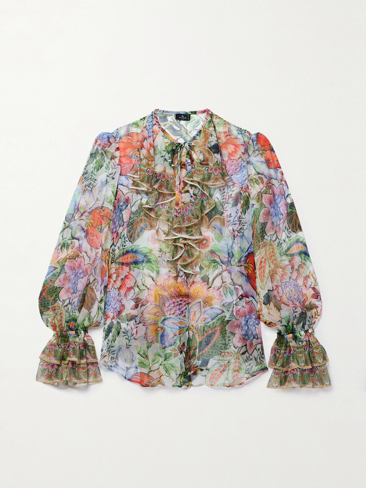 Shop Etro Ruffled Floral-print Silk-crepon Blouse In Multi